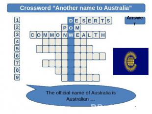 Crossword “Another name to Australia” Answer The official name of Australia is A