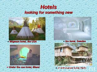 Hotelslooking for something new ● Wigwam hotel, the USA ● Under the sea hotel, M