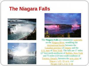 The Niagara Falls The Niagara Falls are voluminous waterfalls on the Niagara Riv