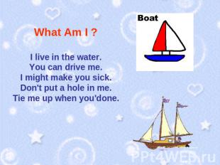 What Am I ? I live in the water.You can drive me.I might make you sick.Don't put