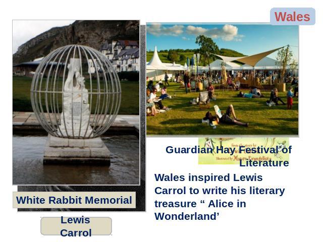 Guardian Hay Festival of Literature Wales inspired Lewis Carrol to write his literary treasure “ Alice in Wonderland’ White Rabbit Memorial Lewis Carrol