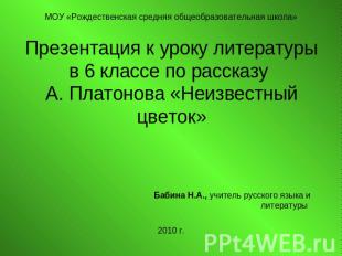 МОУ «Рождественская средняя общеобразовательная школа»Презентация к уроку литера