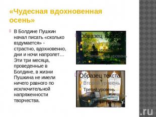 «Чудесная вдохновенная осень» В Болдине Пушкин начал писать «сколько вздумается»