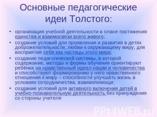 Основные педагогические идеи Толстого: организация учебной деятельности в плане