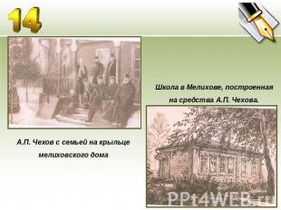 А.П. Чехов с семьей на крыльце мелиховского домаШкола в Мелихове, построенная на