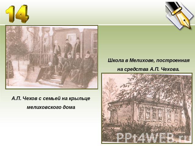 А.П. Чехов с семьей на крыльце мелиховского домаШкола в Мелихове, построенная на средства А.П. Чехова.
