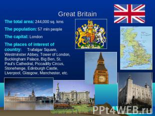 Great Britain The total area: 244,000 sq. kmsThe population: 57 mln peopleThe ca