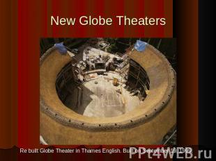 New Globe Theaters Re built Globe Theater in Thames English. Built on September