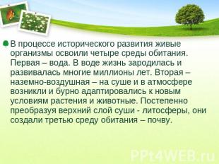 В процессе исторического развития живые организмы освоили четыре среды обитания.