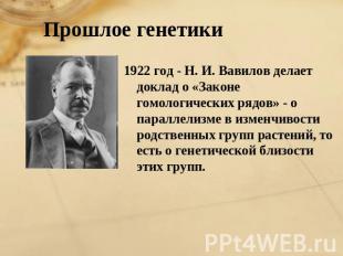 Прошлое генетики 1922 год - Н. И. Вавилов делает доклад о «Законе гомологических