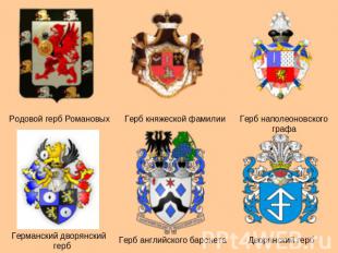 Родовой герб Романовых Герб княжеской фамилии Герб наполеоновского графа Германс