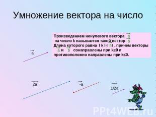 Умножение вектора на числоПроизведением ненулевого вектора на число k называется