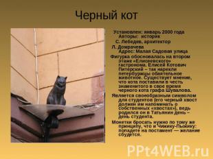Черный кот Установлен: январь 2000 года Авторы: историк С. Лебедев, архитектор Л