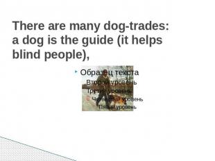 There are many dog-trades: a dog is the guide (it helps blind people),