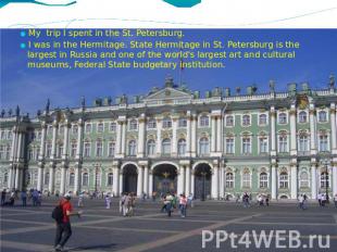 My trip I spent in the St. Petersburg.I was in the Hermitage. State Hermitage in