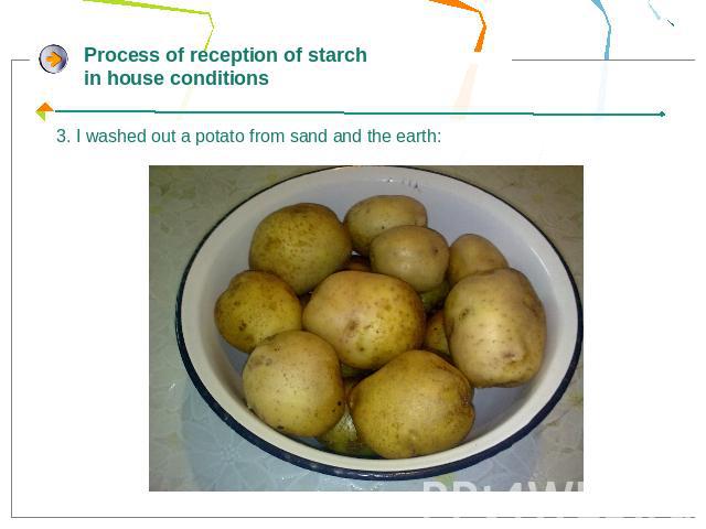 Process of reception of starch in house conditions3. I washed out a potato from sand and the earth: