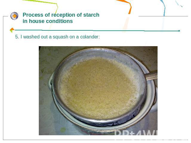 Process of reception of starch in house conditions5. I washed out a squash on a colander: