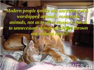 Modern people unlike our ancestors, who worshipped animals, concern to animals,