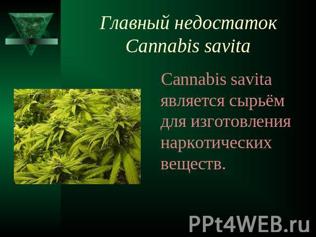 Главный недостаток Cannabis savita Cannabis savita является сырьём для изготовления наркотических веществ.