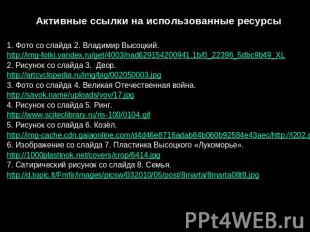 Активные ссылки на использованные ресурсы1. Фото со слайда 2. Владимир Высоцкий.