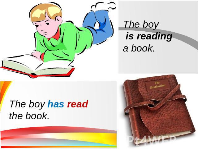 The boy is reading a book.The boy has read the book.