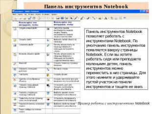 Панель инструментов Notebook Панель инструментов Notebook позволяет работать с и