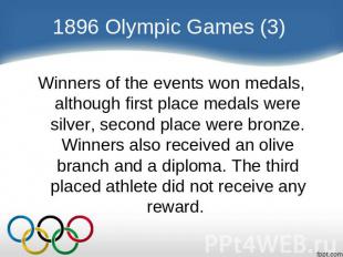 1896 Olympic Games (3) Winners of the events won medals, although first place me