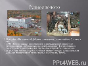 При работе Васильевской фабрики планируется годовая добыча 3 тонны в год. ЗАО «З