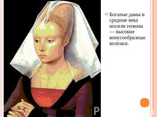 Богатые дамы в средние века носили генины — высокие конусообразные колпаки.