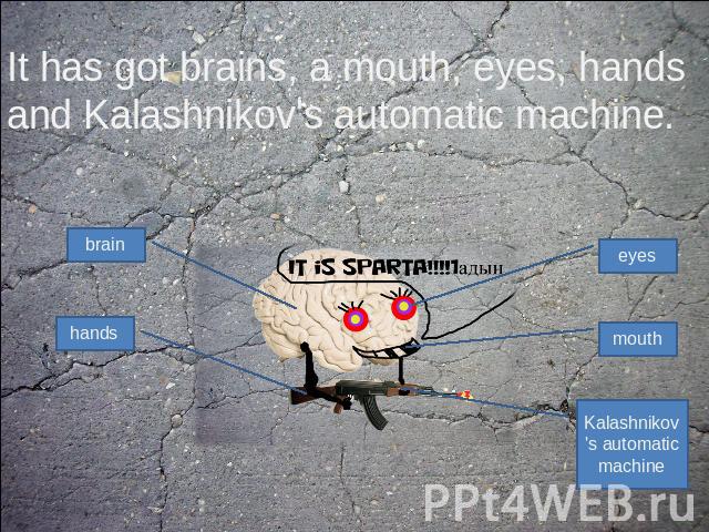 It has got brains, a mouth, eyes, hands and Kalashnikov's automatic machine.