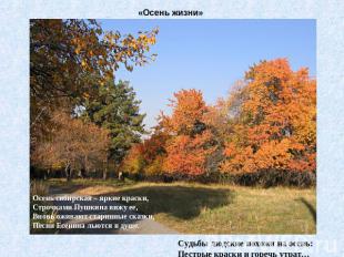 «Осень жизни»Осень сибирская – яркие краски,Строчками Пушкина вижу ее,Вновь ожив