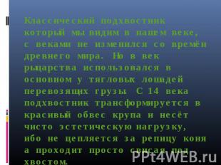 Классический подхвостник который мы видим в нашем веке, с веками не изменился со