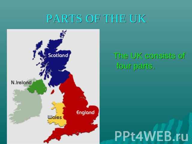 PARTS OF THE UK The UK consists of four parts.