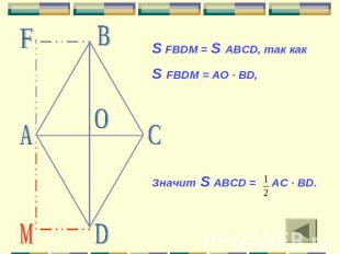 S FBDM = S ABCD, так какS FBDM = AO · BD,Значит S ABCD = АС · BD.