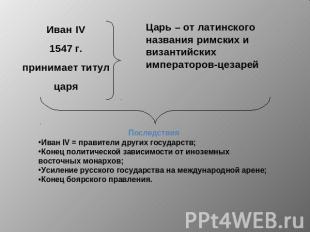 Иван IV1547 г.принимает титул царяЦарь – от латинского названия римских и визант