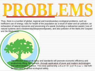 PROBLEMS Thus, there is a number of global, regional and transboundary ecologica