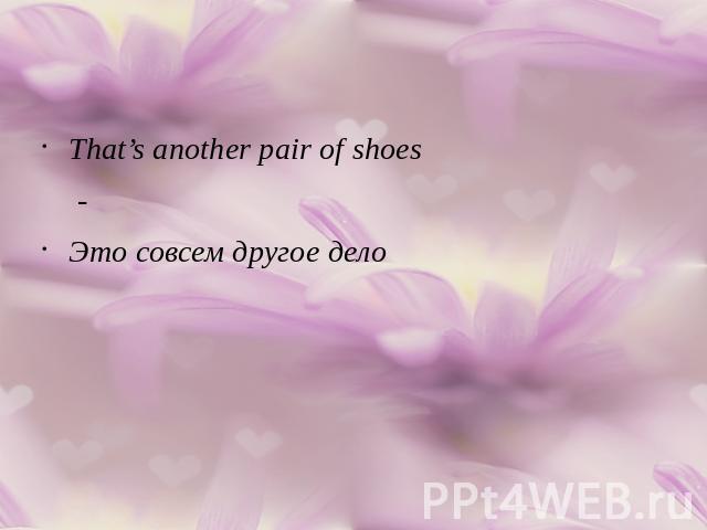 That’s another pair of shoes-Это совсем другое дело