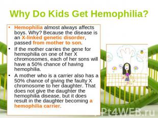Why Do Kids Get Hemophilia? Hemophilia almost always affects boys. Why? Because