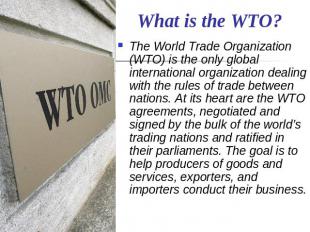 What is the WTO? The World Trade Organization (WTO) is the only global internati