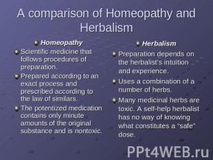 A comparison of Homeopathy and Herbalism HomeopathyScientific medicine that foll