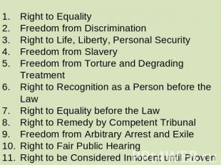 Right to Equality Freedom from Discrimination Right to Life, Liberty, Personal S