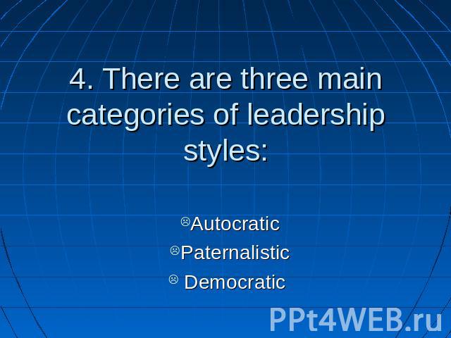 4. There are three main categories of leadership styles: AutocraticPaternalistic Democratic