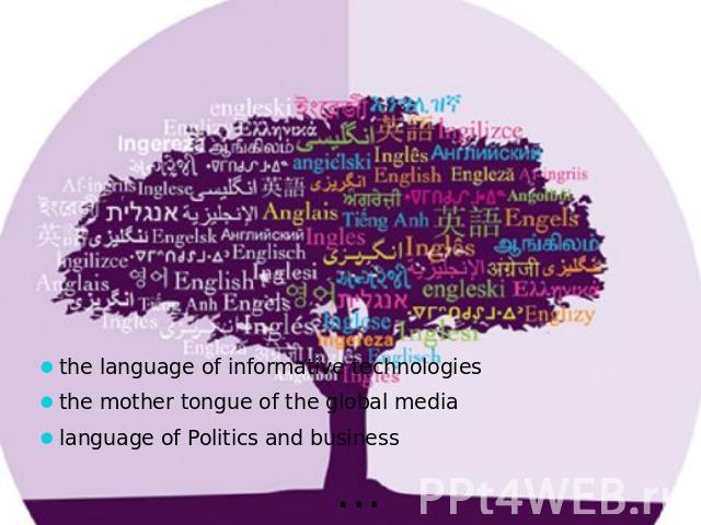 the language of informative technologiesthe mother tongue of the global medialanguage of Politics and business …