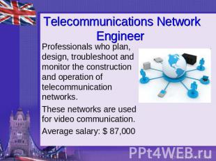 Telecommunications Network Engineer Professionals who plan, design, troubleshoot