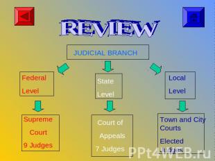 REVIEW JUDICIAL BRANCH Federal Level Supreme Court9 Judges StateLevel Court of A
