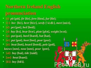 Northern Ireland English pronunciation [i]: pit [pit], fir [fir], fern [firn], f