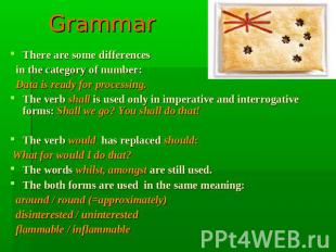 Grammar There are some differences in the category of number: Data is ready for