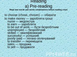 Readinga) Pre-readingRead new words and words combinations before reading a text