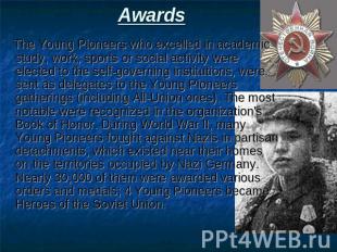 Awards The Young Pioneers who excelled in academic study, work, sports or social