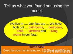 Tell us what you found out using the model: We live in …. Our flats are ... We h